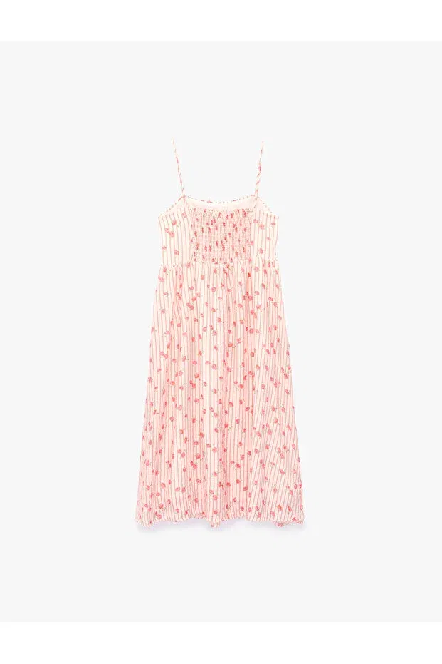 Детское платье для девочек с цветочным принтом, A-Line viscose blend strappy floral midi dress Koton, Pink Patterned — фото 3