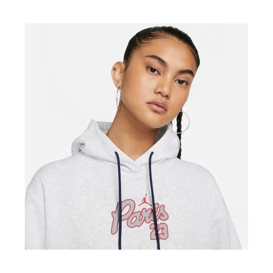 Женский худи с капюшоном из футера Jordan Paris Saint-Germain Fleece Hoodie Nike, Серый — фото 2
