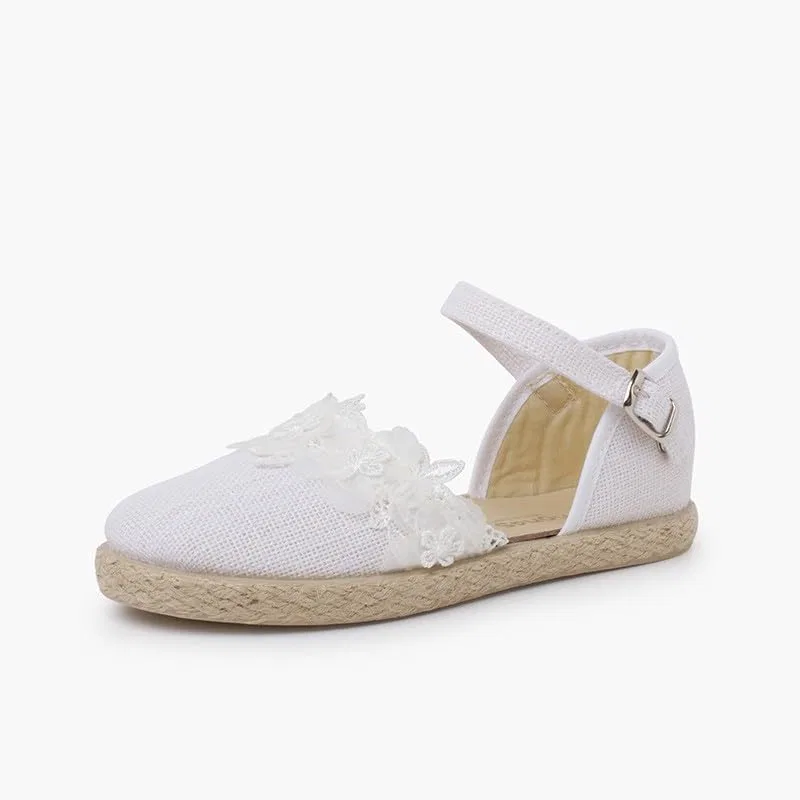 Детские эспадрильи для девочек с кружевом Espadrilles Lace Ceremony Pisamonas, White — фото 2