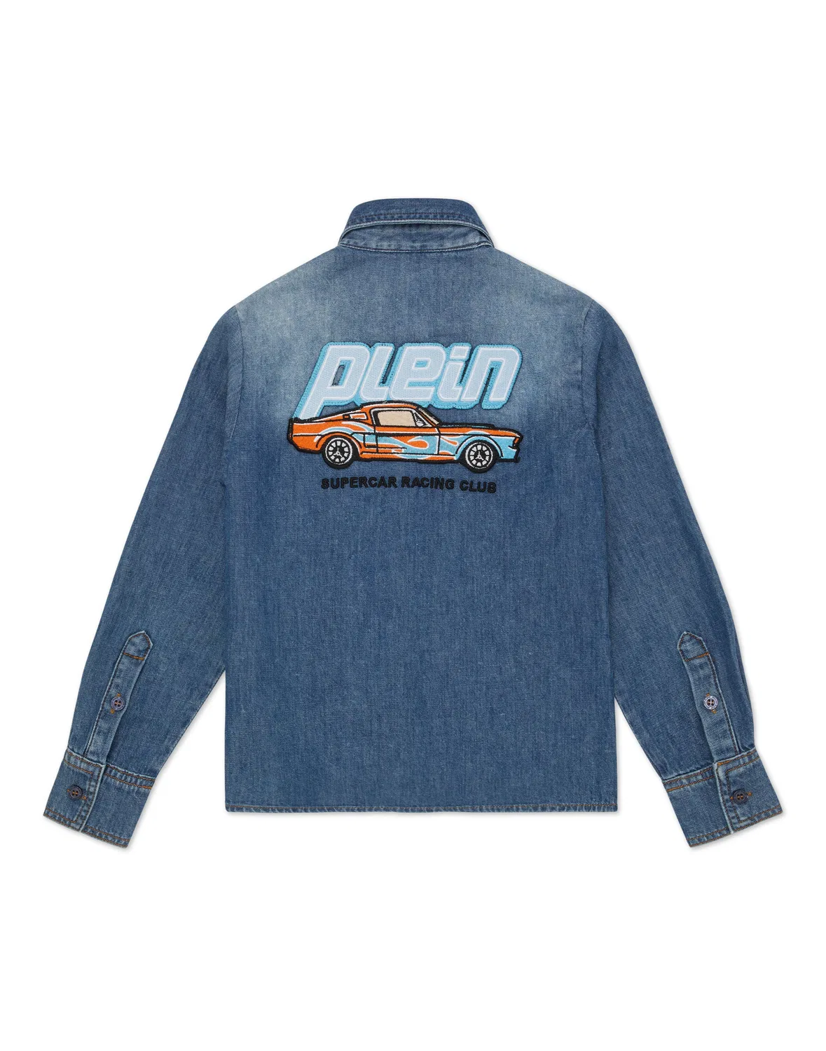 Детская рубашка из денима с принтом Cars Racing PHILIPP PLEIN, Blueshark — фото 2