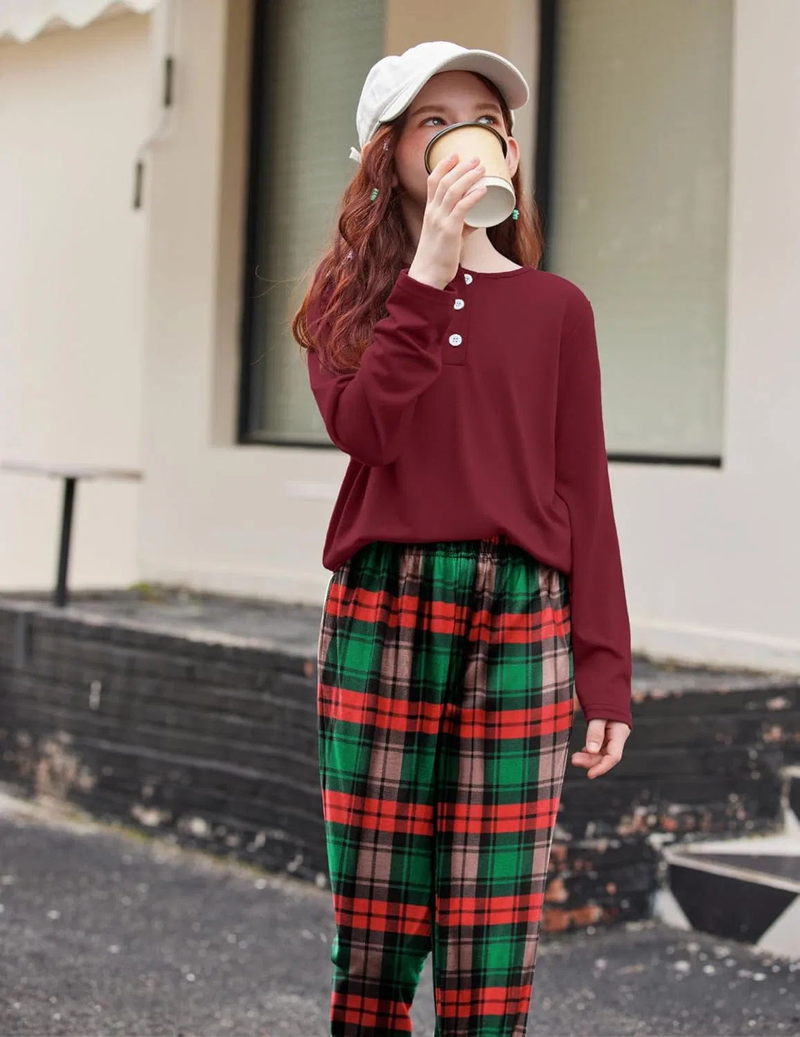 Детский спортивный костюм из топа и штанов с карманами Arshiner, Red & Green Plaid — фото 4