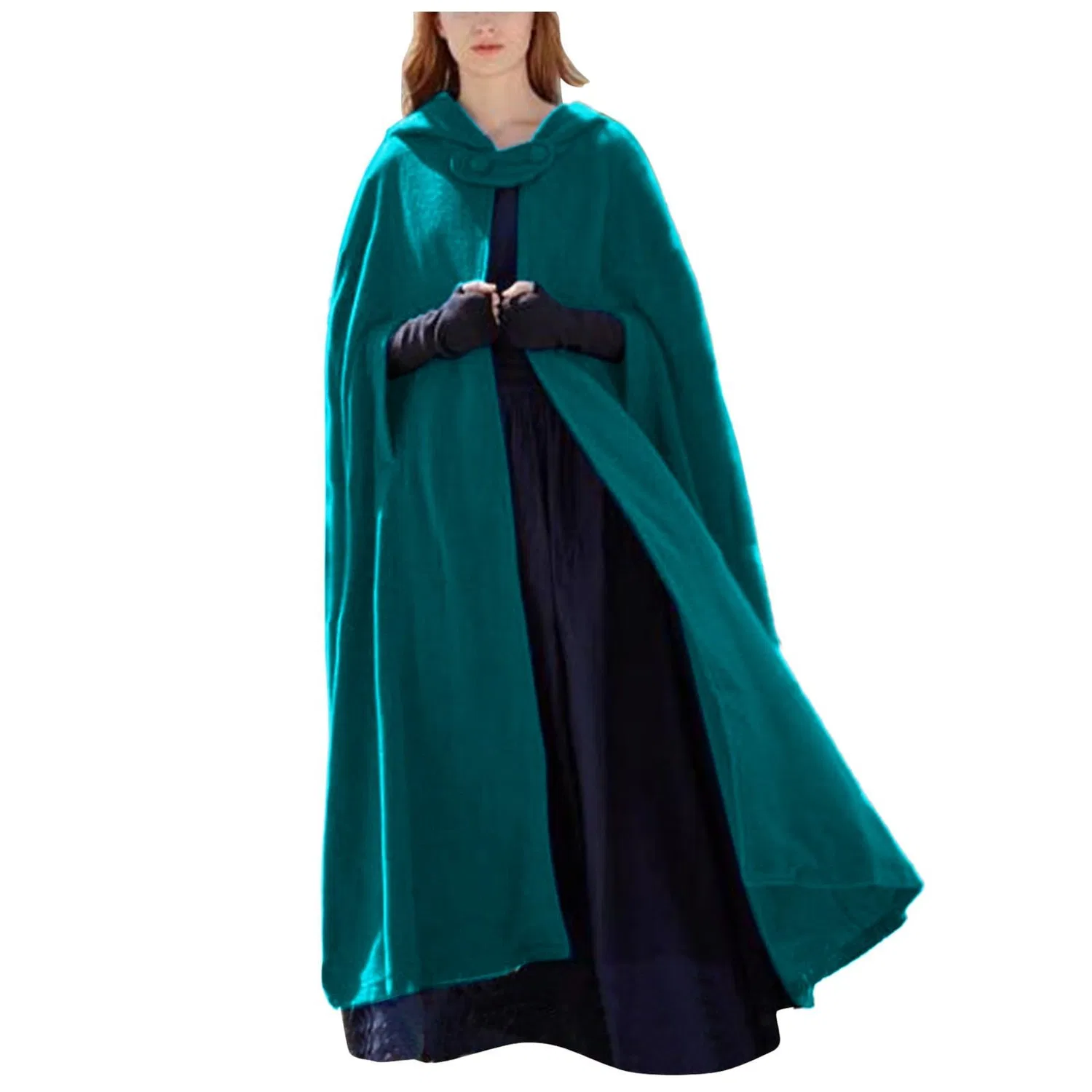 Женское пальто с капюшоном Winter Solid Colour Pocket Wool Coat, blue