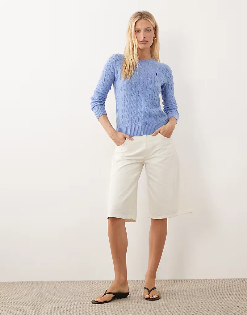 Хлопковый джемпер крупной вязки с логотипом Polo Ralph Lauren, синий — фото 3