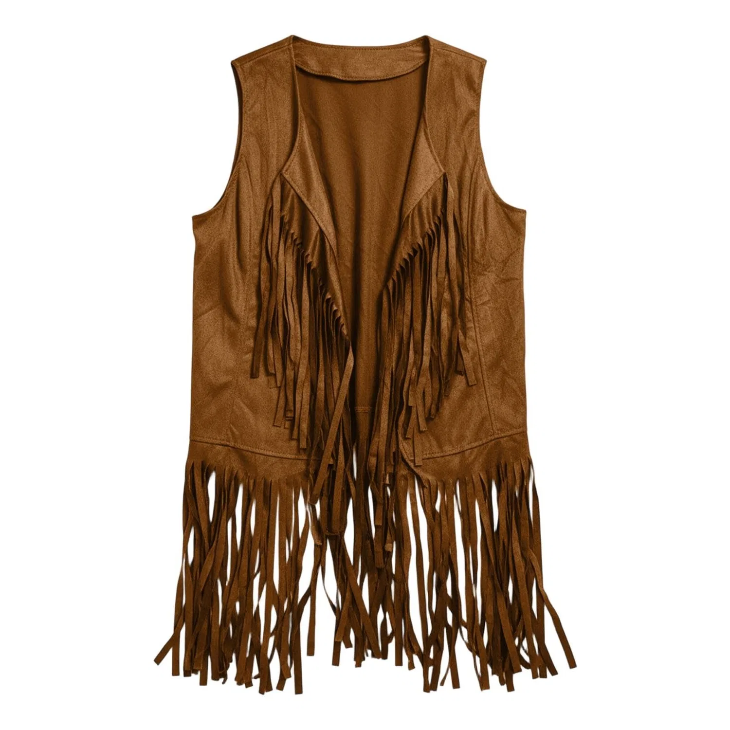 Женский жилет без рукавов с бахромой Western Fringe Tassel, mocha — фото 2