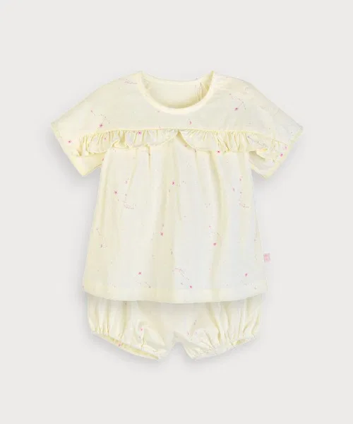 Детский комплект из футболки с принтом и шорт для девочек Pink Milky Way moimoln, Light Yellow