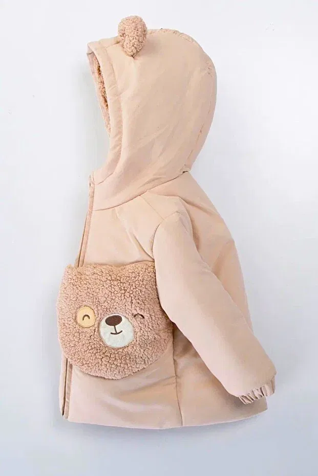 Детское зимнее пальто для девочек с капюшоном Dekubaby, Beige — фото 3