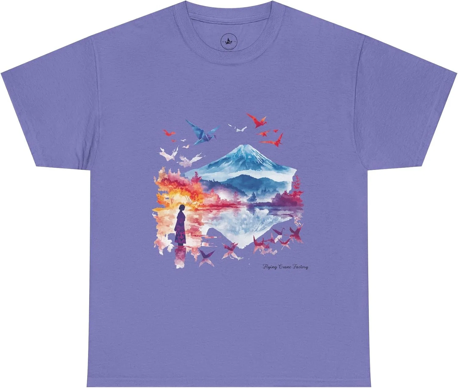 Футболка с оригами-журавлем и горой Фудзи, Heavy Cotton, Violet