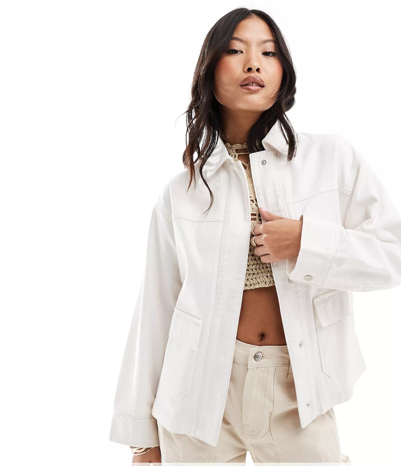 

Куртка-рубашка Asos Design Petite Cotton Twill Shacket With, белый