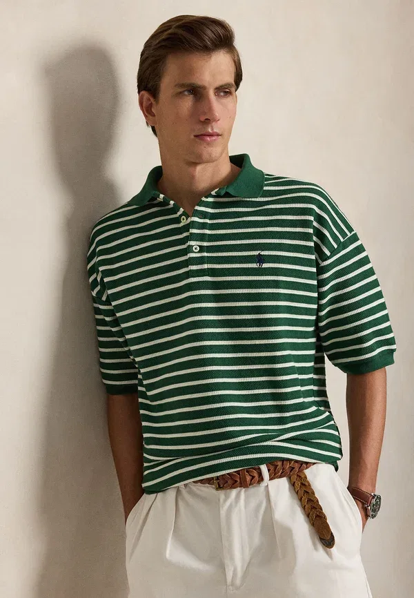 Поло свободного кроя с полосатым рисунком Relaxed fit striped textured polo shirt, Polo Ralph Lauren, New Forest, Nevis — фото 4