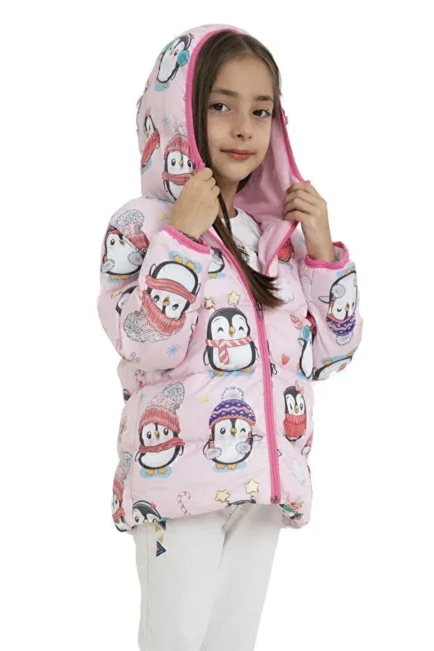 Детский зимнее пуховик для девочек с капюшоном Penguin Candy Pattern Montland, Pink