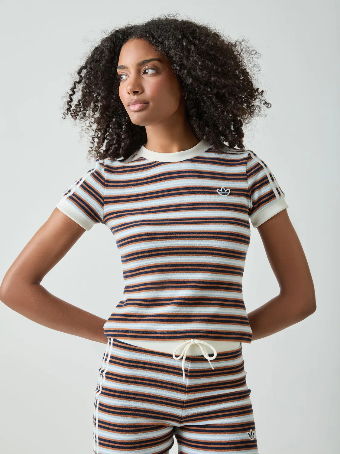 Футболка поло с полосками adidas Originals Summer Glow Slim Striped, оранжевый