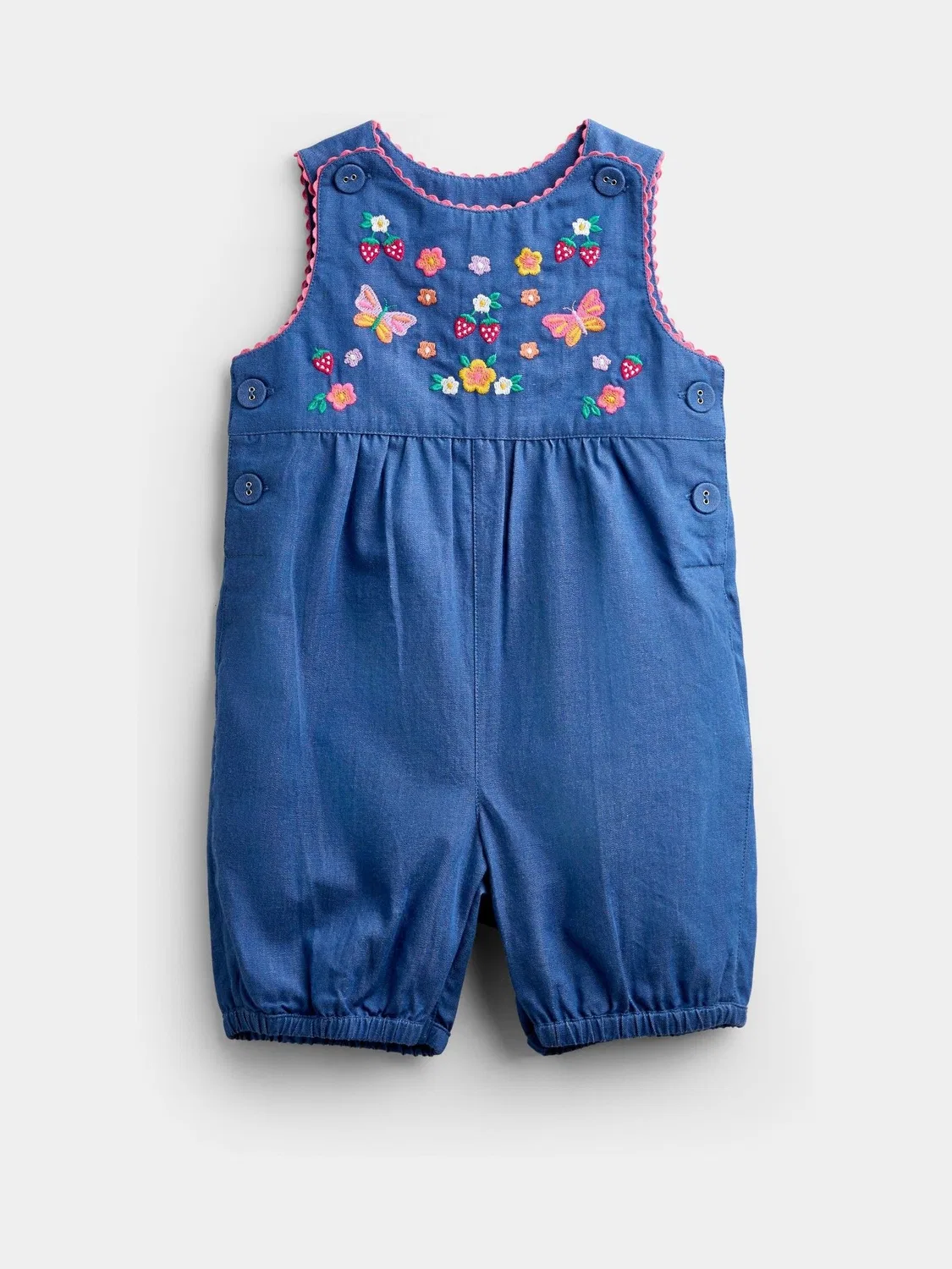 Комбинезон джинсовый с вышивкой, клубника и бабочки, JoJo Maman Bébé, синий