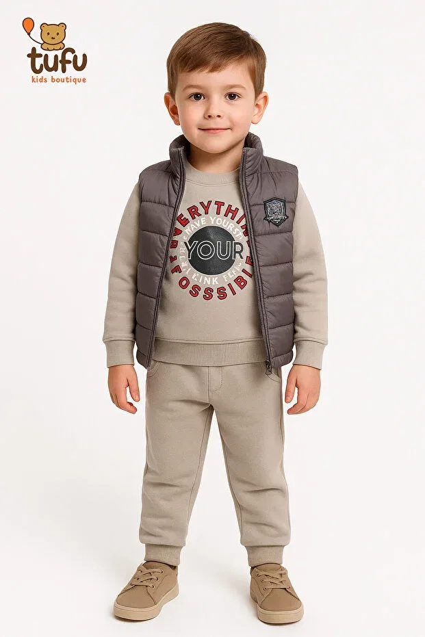 Детский спортивный костюм для девочек с принтом Inflatable Vest Set Butik, Gray