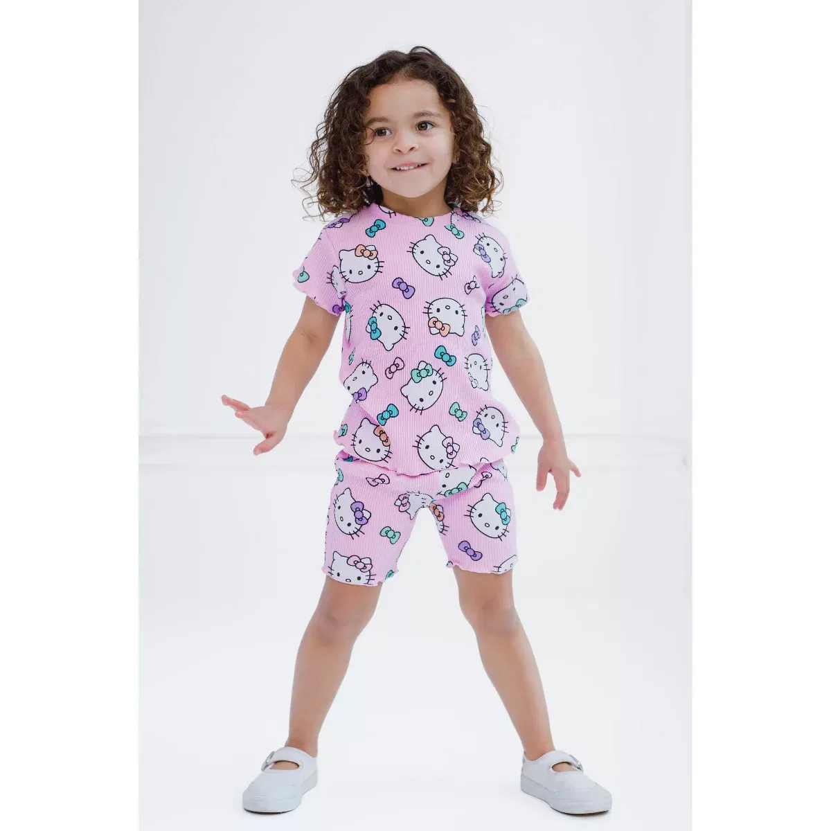 Детский комплект футболки и шорт с принтом Hello Kitty, Цвет Pink — фото 2