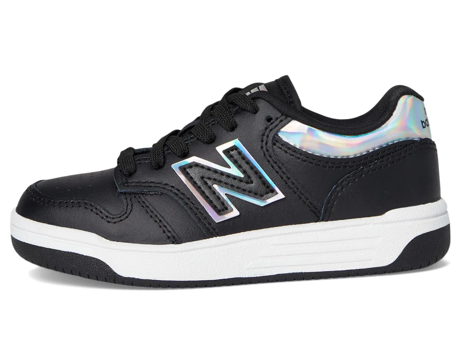 Детские кроссовки для мальчиков с ретро-дизайном 480 V1 Lace-up New Balance, Black White Iridescent — фото 4