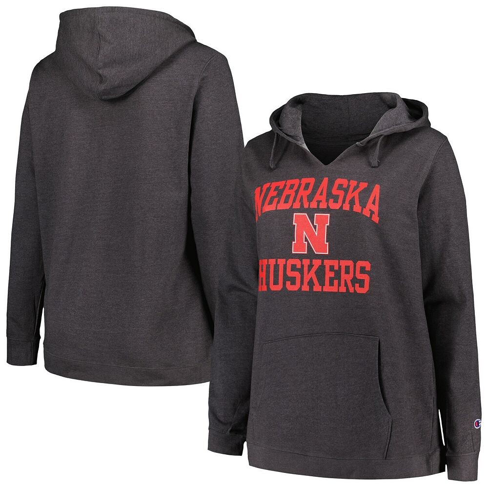 

Женский пуловер Champion Heather Charcoal Nebraska Huskers размера плюс с вырезом в форме сердца и души, цвет Neb Charco