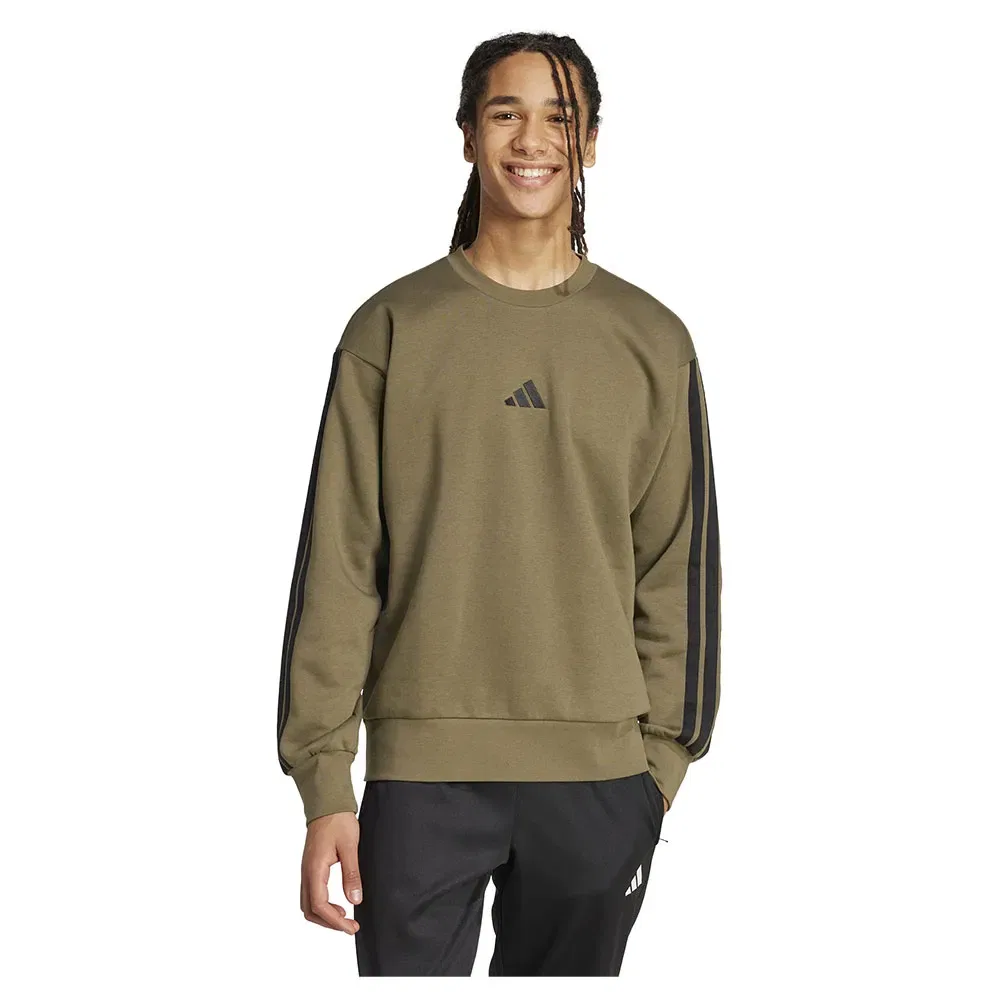 Свитшот флисовый с полосками Adidas Essentials 3 Stripes Fleece, зеленый