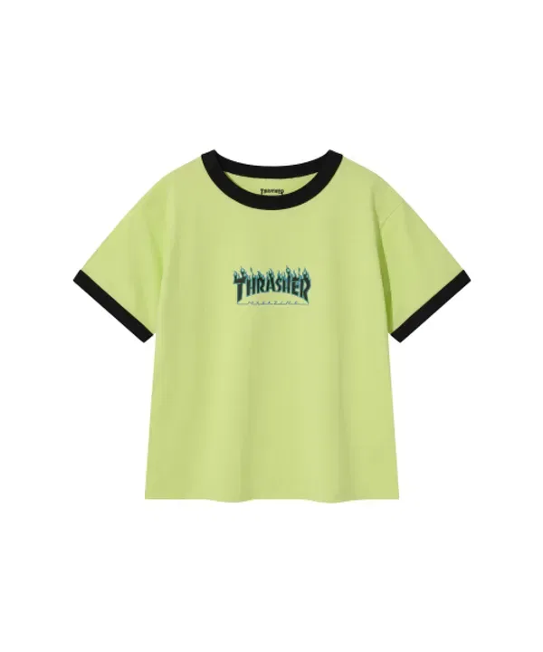 Футболка детская с принтом пламени, Thrasher Kids, лайм