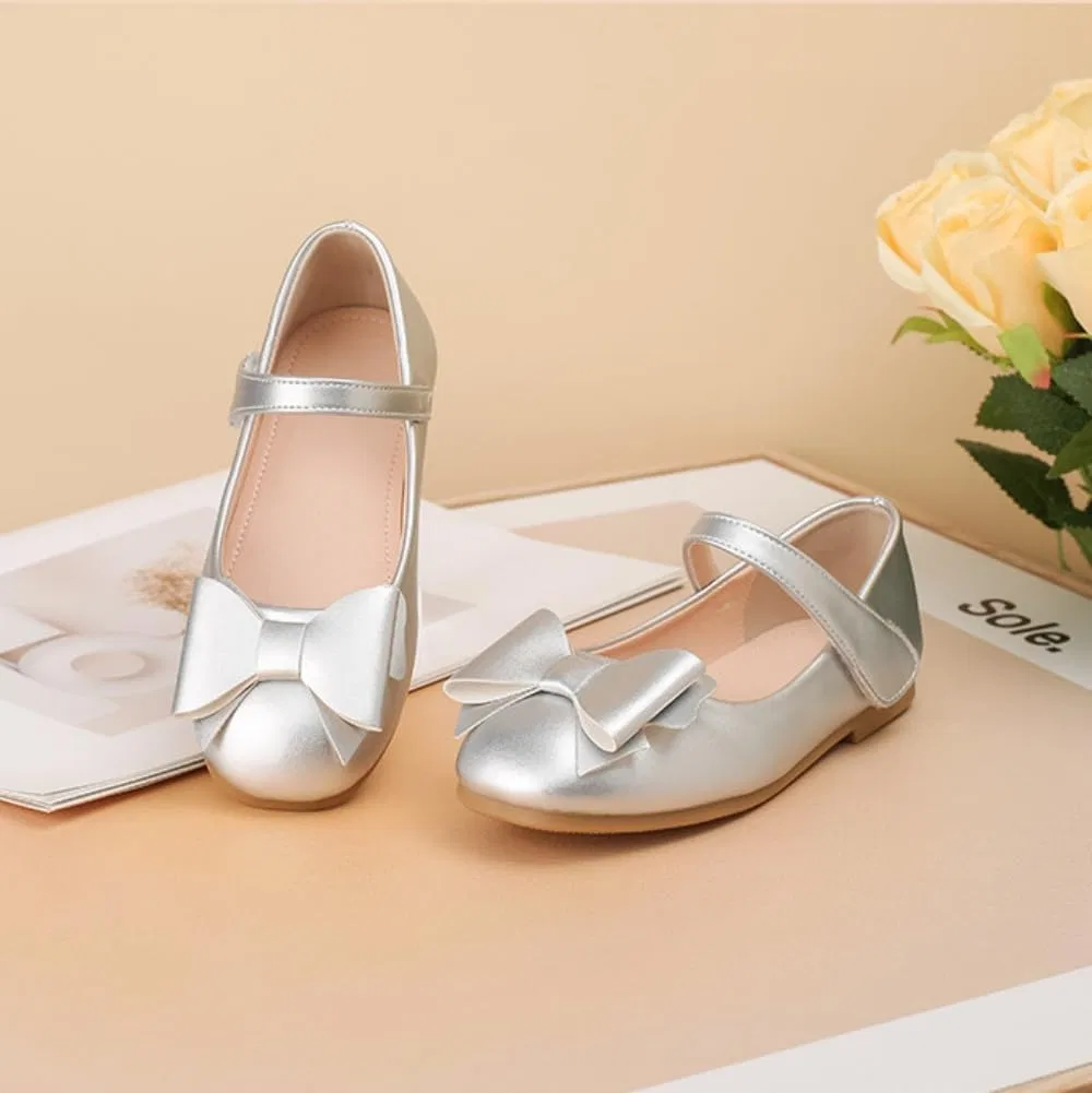 Детские балетки для девочек с цветком JGKDTX, Silvery — фото 4