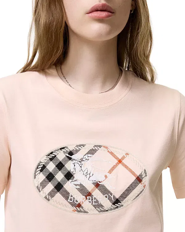 Женская футболка с принтом Check Knight Stamp Burberry, Compact Pink — фото 2