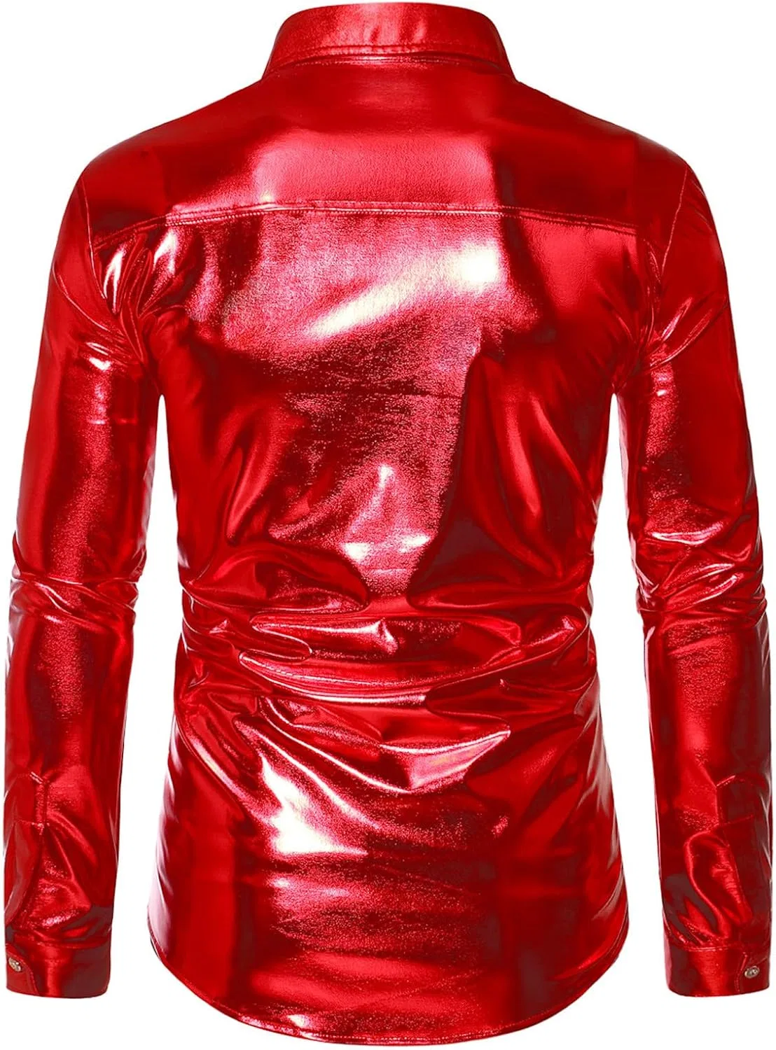 Мужская рубашка с пайетками, длинный рукав, slim fit, Red — фото 2