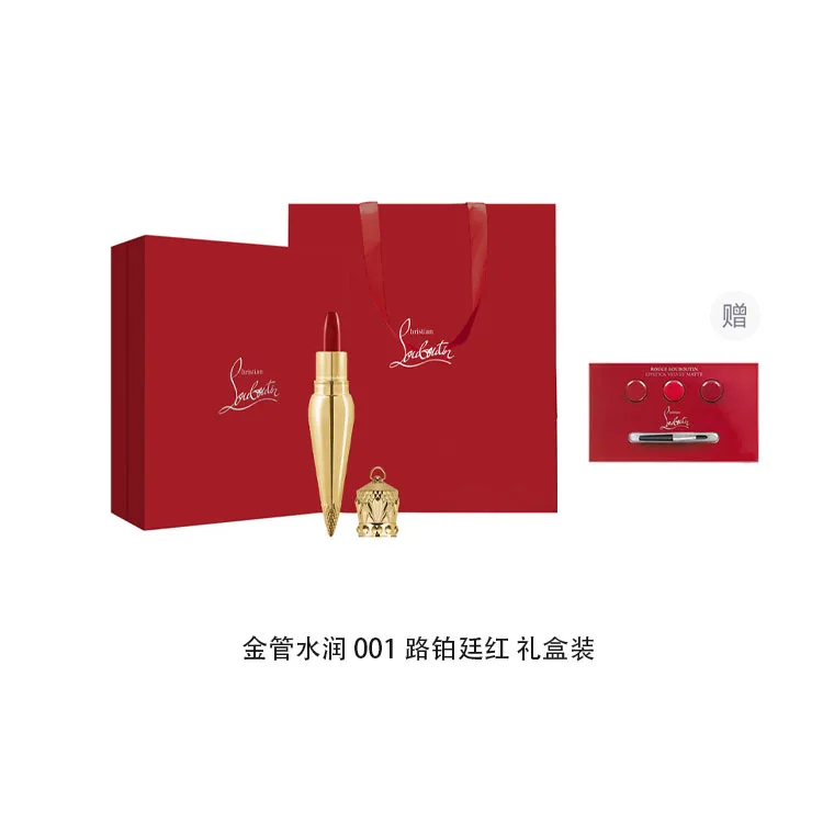 Christian Louboutin Подарочный набор помады CL Queen's Golden Rod Premium в сатиновой упаковке, Golden Tube Hydrating 001 Platinum Red, Gift Box Set — фото 2