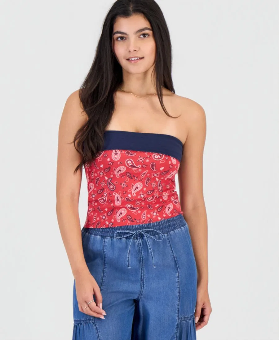 Топ-труба на бретелях без бретелек, с принтом Madden Girl, Navy/Red Bandana
