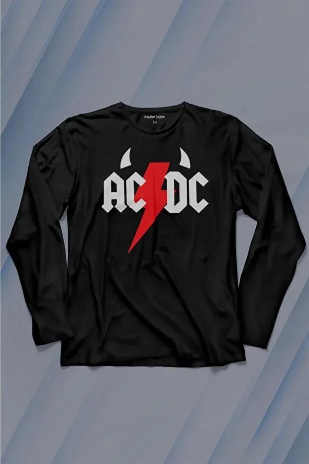Детская футболка с длинным рукавом с принтом Ac Dc Alternative Direct Current Musicdevil Kendim Seçtim, Black