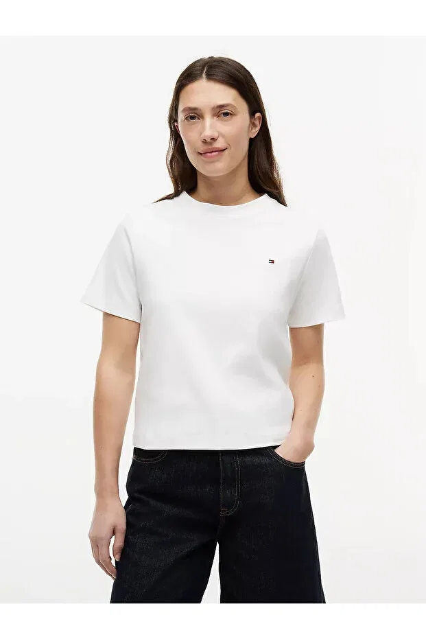 Женская хлопковая футболка с коротким рукавом Tommy Hilfiger, Beige