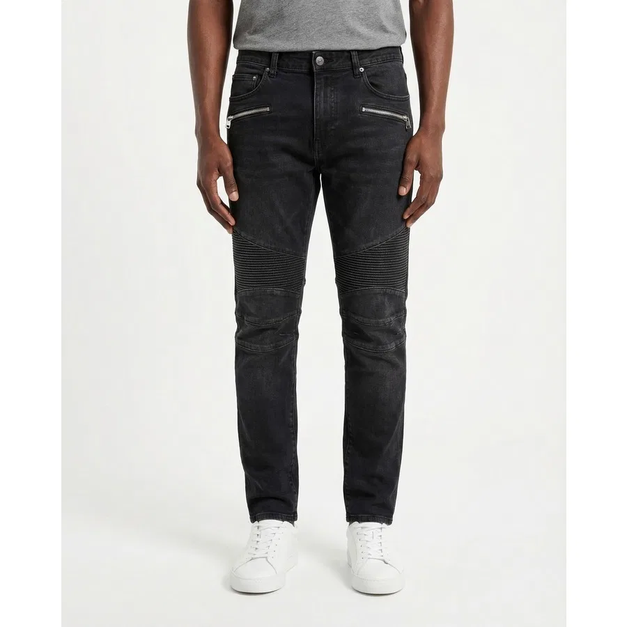 Мужские джинсы с рифлеными вставками Balmain, Black