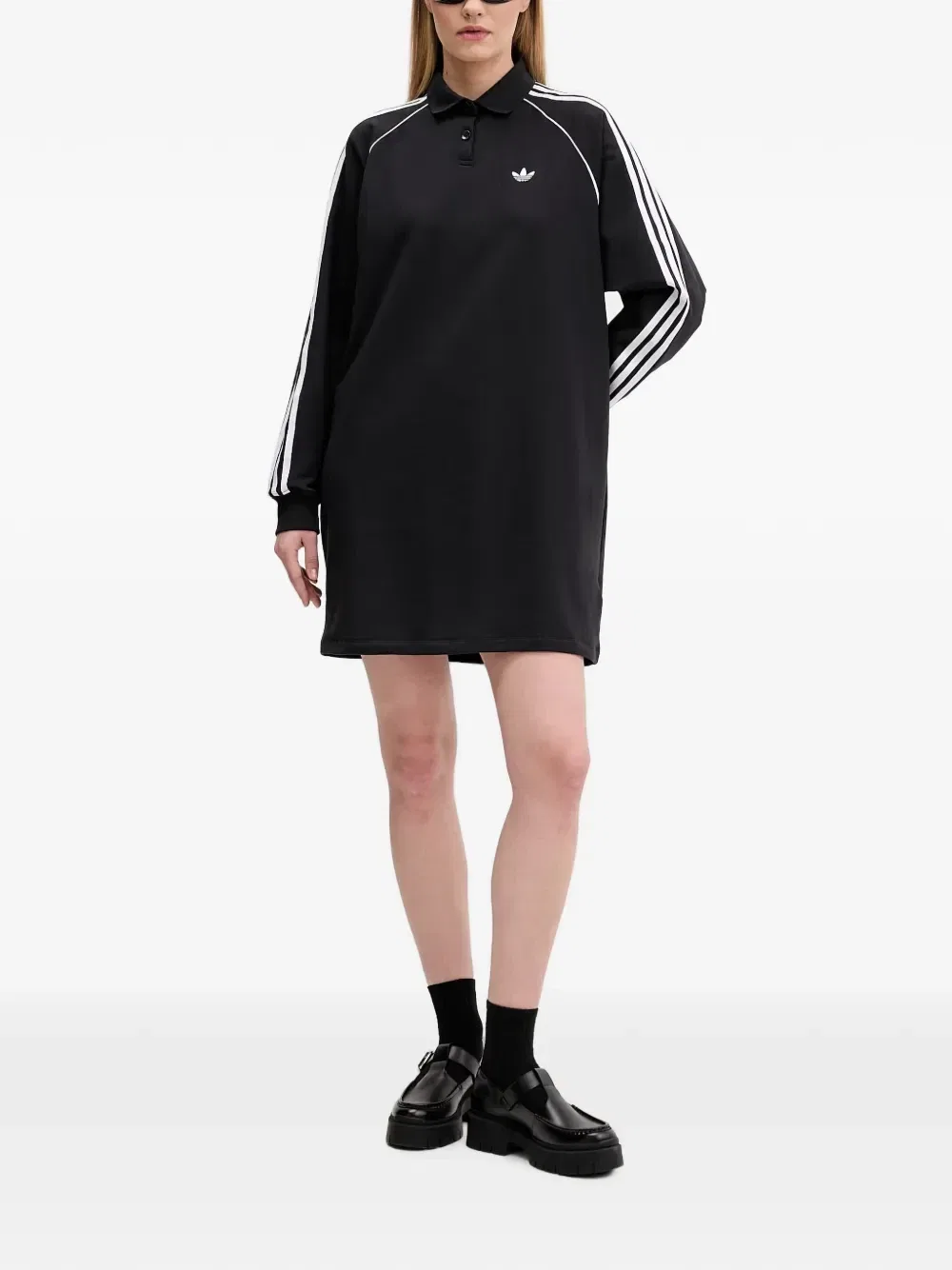 Мини-платье «3 полоски» с вышитым логотипом Adidas, черный — фото 2