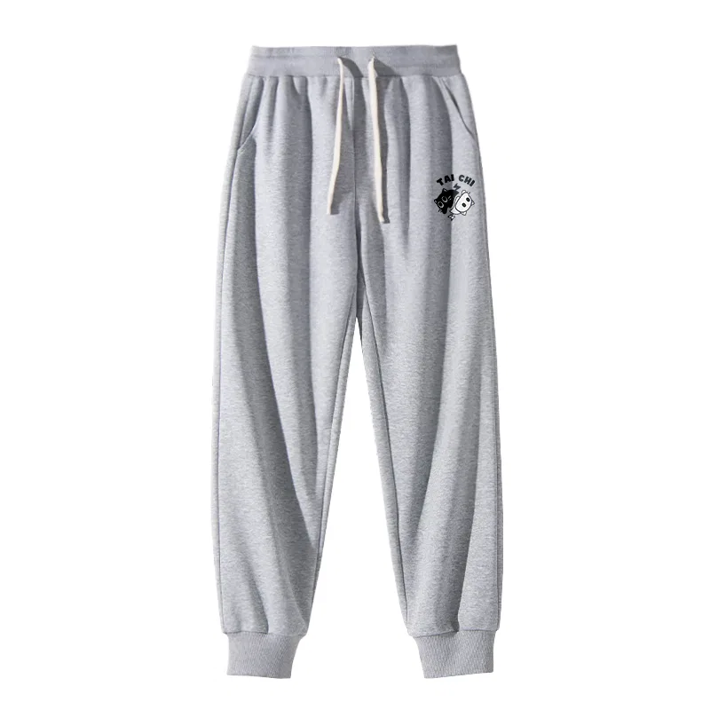 Детские повседневные штаны на флисе с манжетами Tai Chi Cat Pants Logo MINISO, Heather Gray