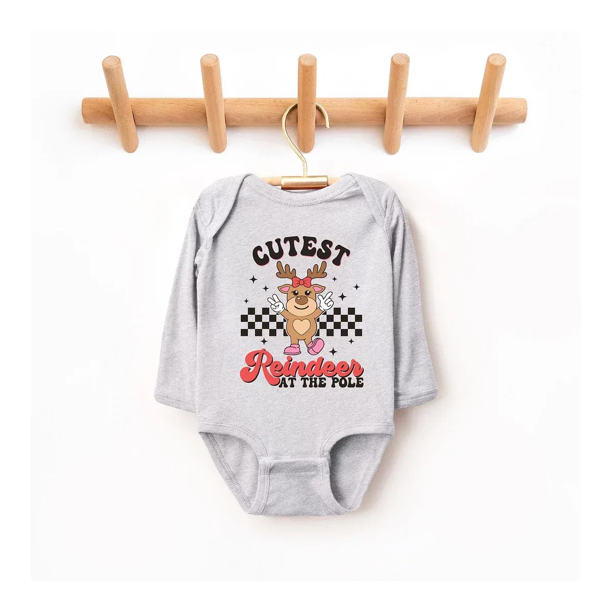 Детский боди с длинным рукавом Cutest Reindeer At The Pole The Juniper Shop, Heather Grey