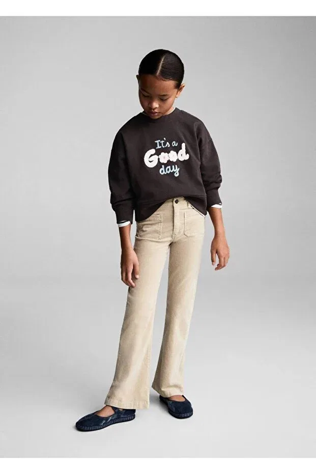 Детское худи для девочек с принтом Mango Kids, Coal Black — фото 2