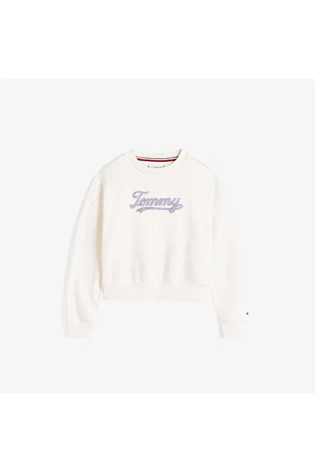 Детские свитшот для девочек с пайетками Script Sequin Tommy Hilfiger, White — фото 4