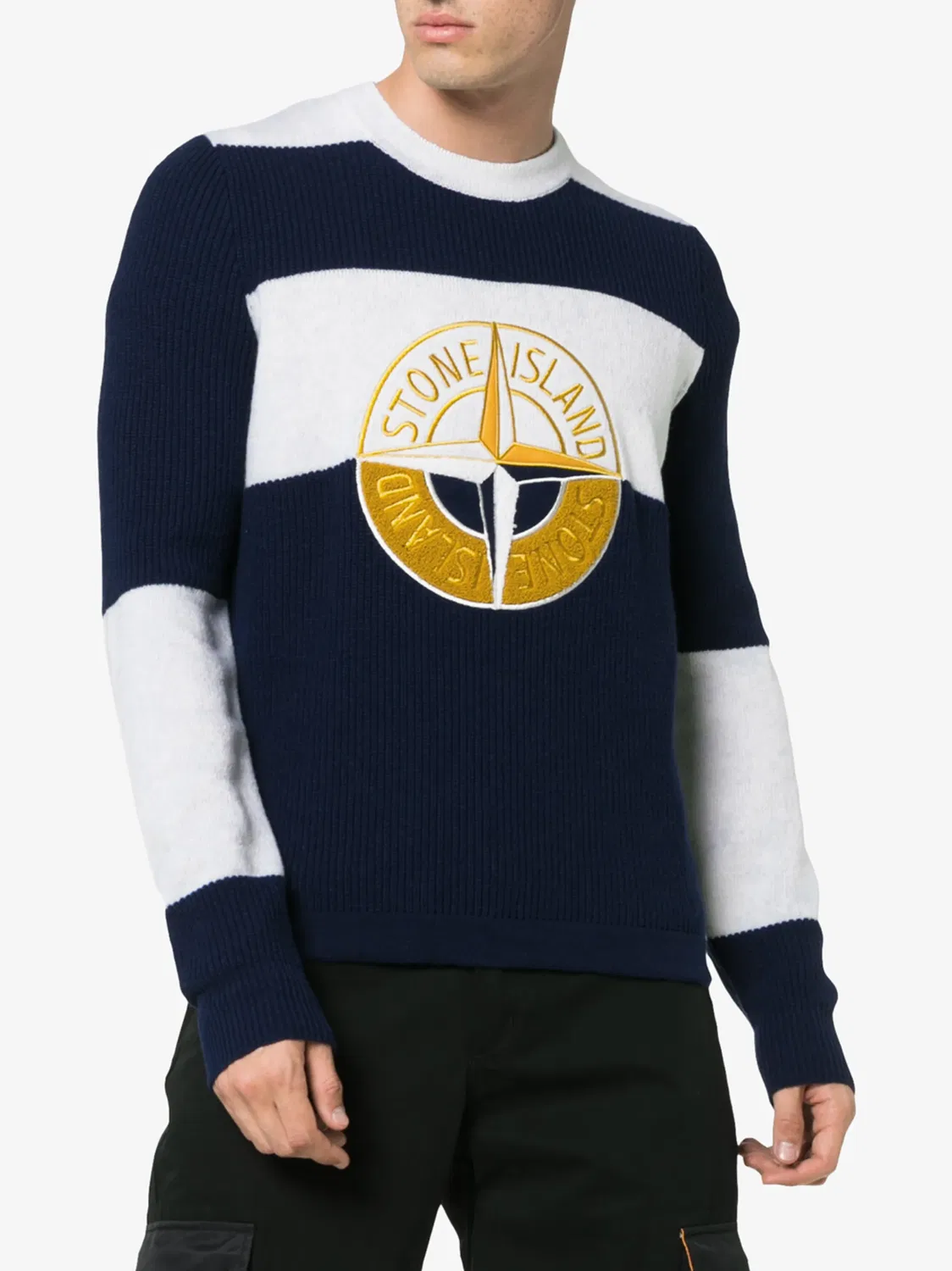 Джемпер с круглым вырезом и полосками Stone Island, синий — фото 3
