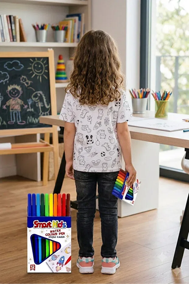 Детский комплект футболок с принтом Washable magic painting activity t-shirt set Parti Kırtasiye, White — фото 4