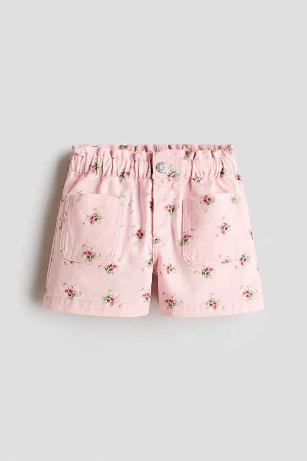 Детские шорты для девочек с принтом Paper bag waisted gabardine shorts H&M, Light Pink Floral — фото 4
