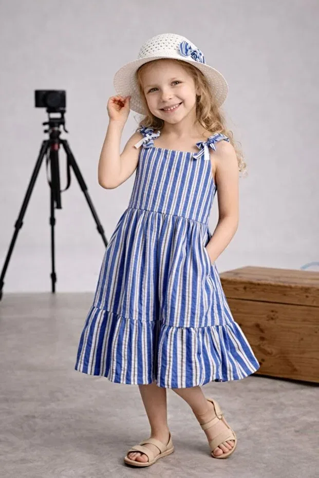 Детское платье для девочек с полосками Erzani Kids, Blue — фото 4