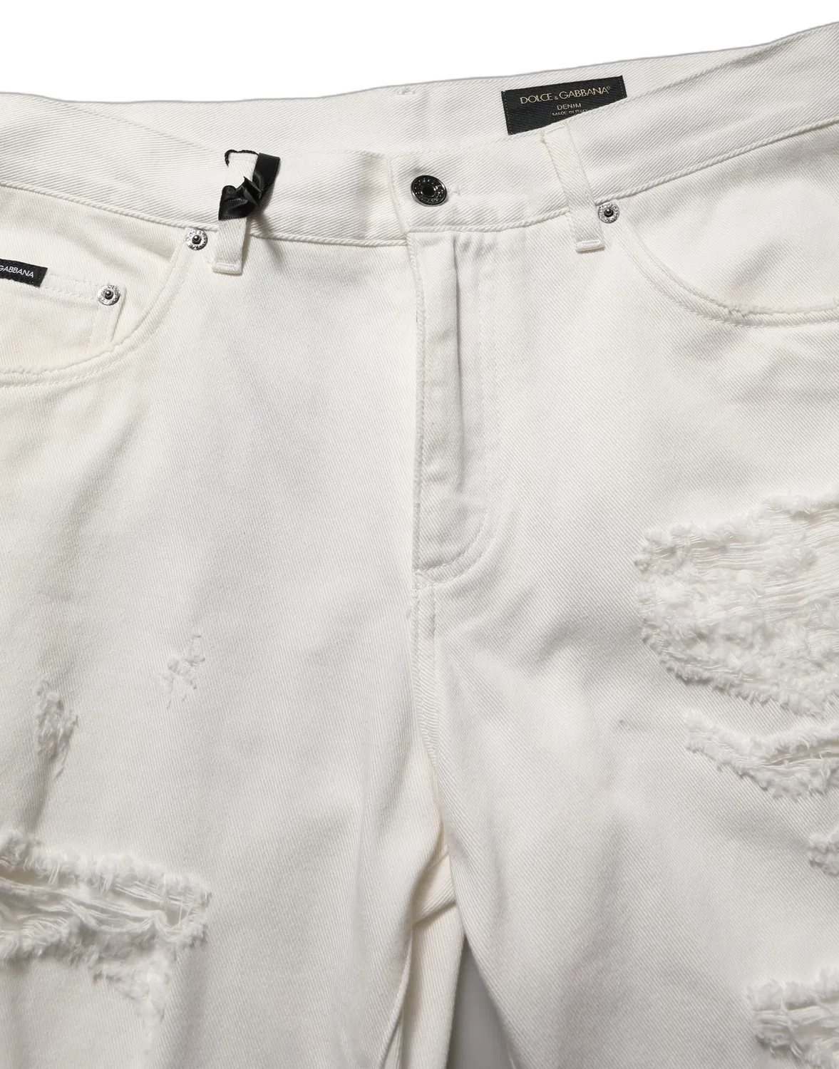 Мужские джинсы прямого кроя с потертостями и логотипом Dolce & Gabbana, White
