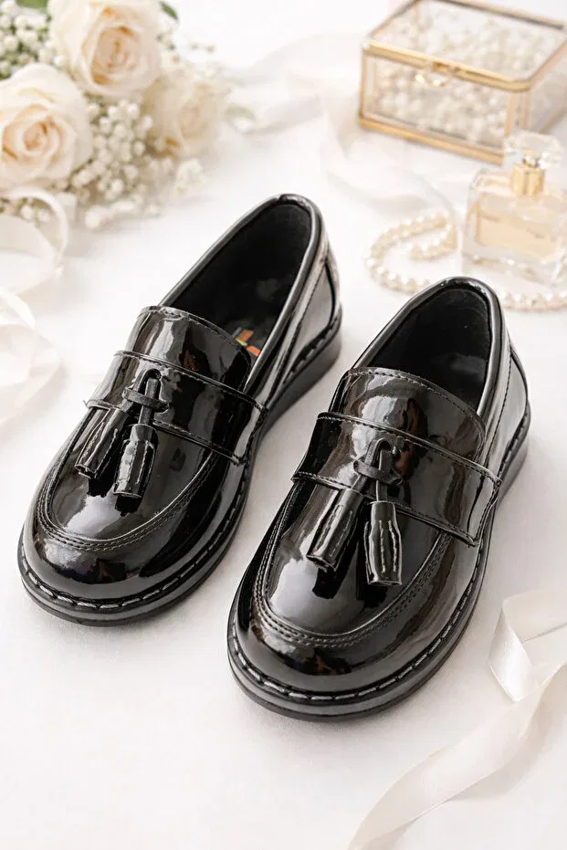 Детские туфли для мальчиков с лакированной кожи Miray Baby Kids, Black