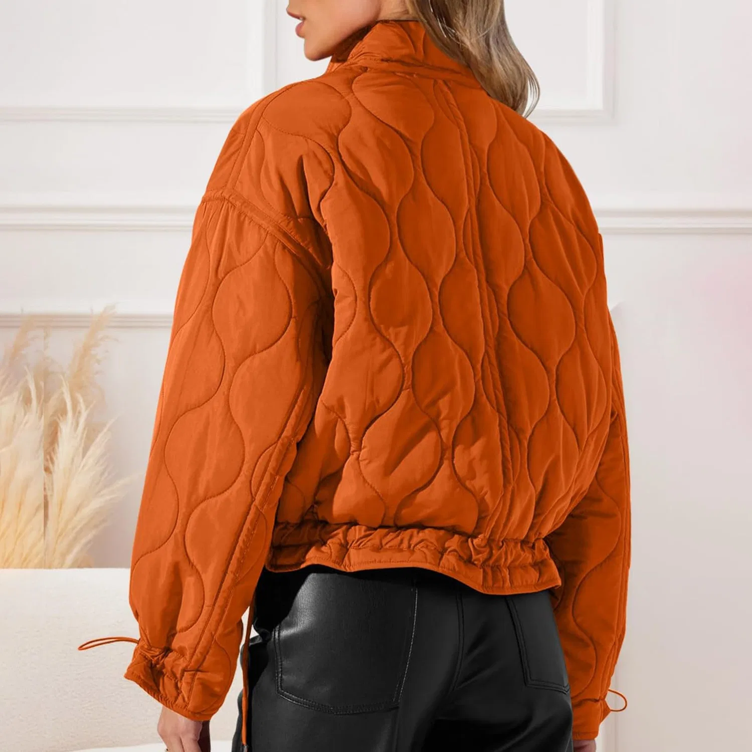 Женское стеганое пальто с капюшоном Women's Jackets Zipper Warm Quilted Long Sleeve Turtleneck Winter Coats, Arancione — фото 4