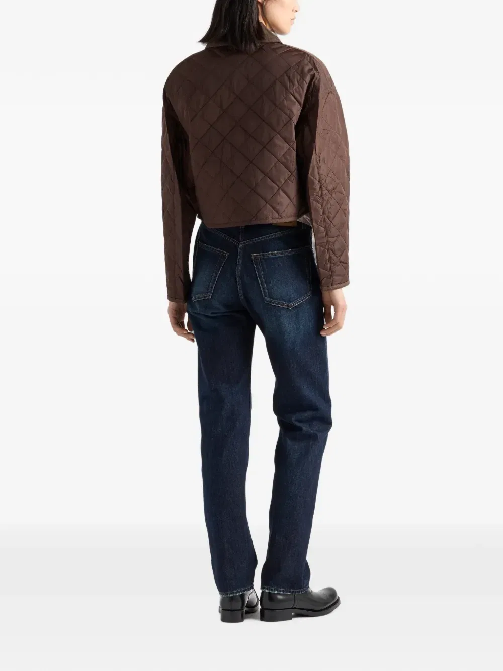 Легкая укороченная куртка-блузон из Re-Nylon Prada, коричневый — фото 3