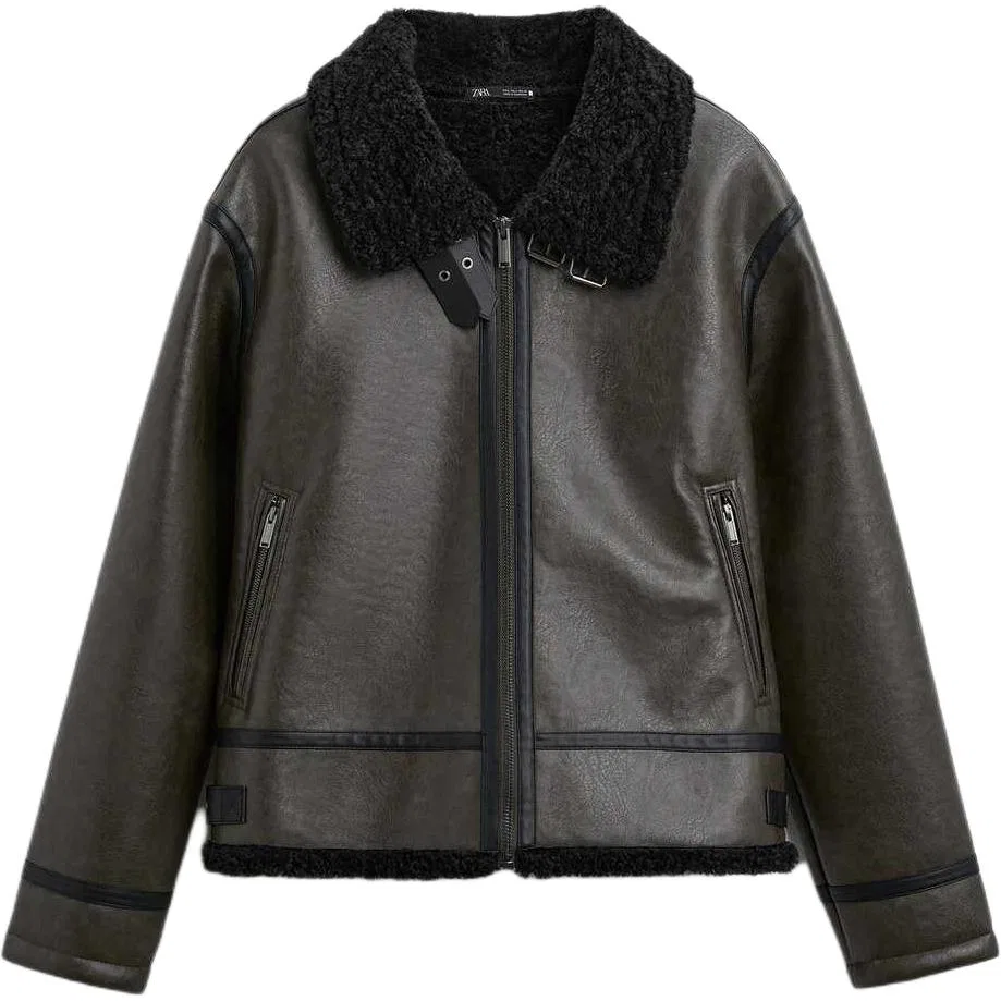 Мужское пальто из кожзаменителя с длинным рукавом ZARA, Green