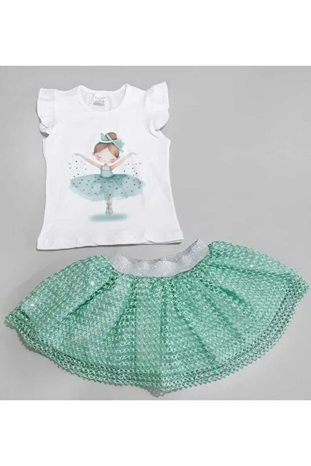 Детский комплект для девочек с принтом Ballerina Girl Skirt Summer Double Girl Baby Children's Suit Sönmez Baby, Turquoise