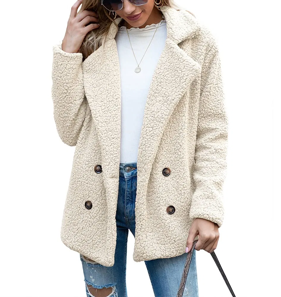 Женское пальто из искусственного меха с воротником-шалью, beige