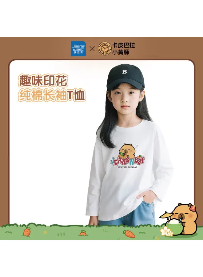 Футболка с принтом с длинным рукавом Capybara x Little Yellow Dolphin Jeanswest, белая — фото 2