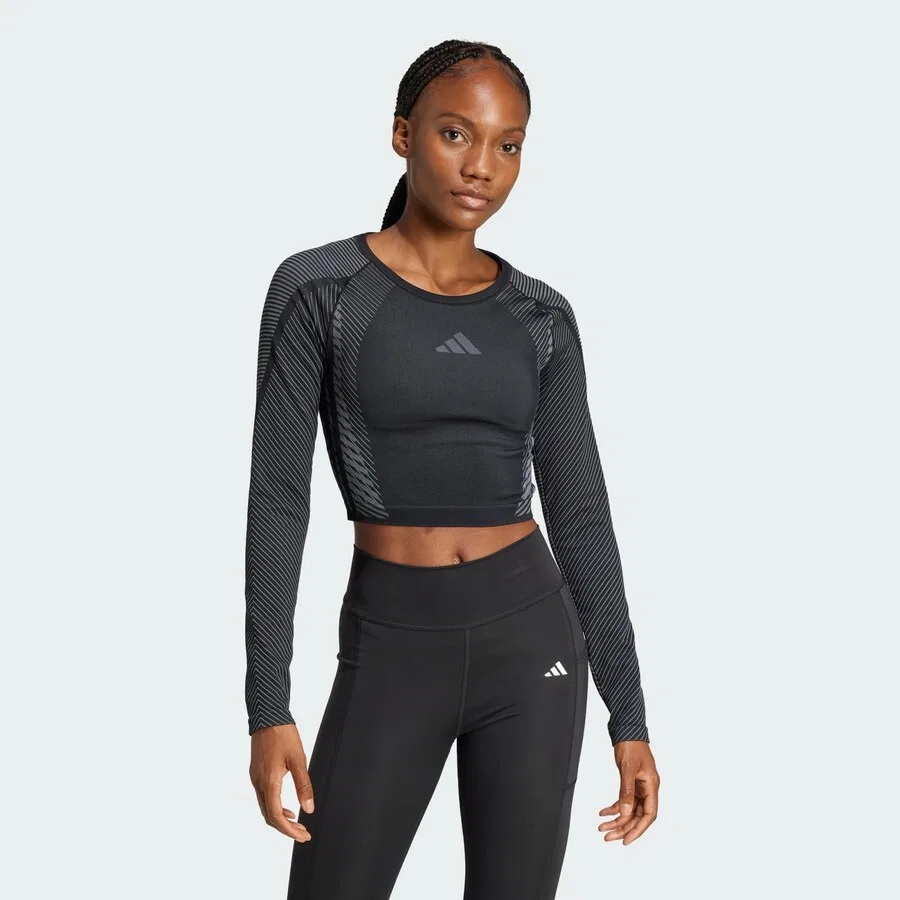Спортивная футболка ADIDAS PERFORMANCE Performance Shirt 'Seamless Knitted Long Sleeve' черного цвета — фото 2