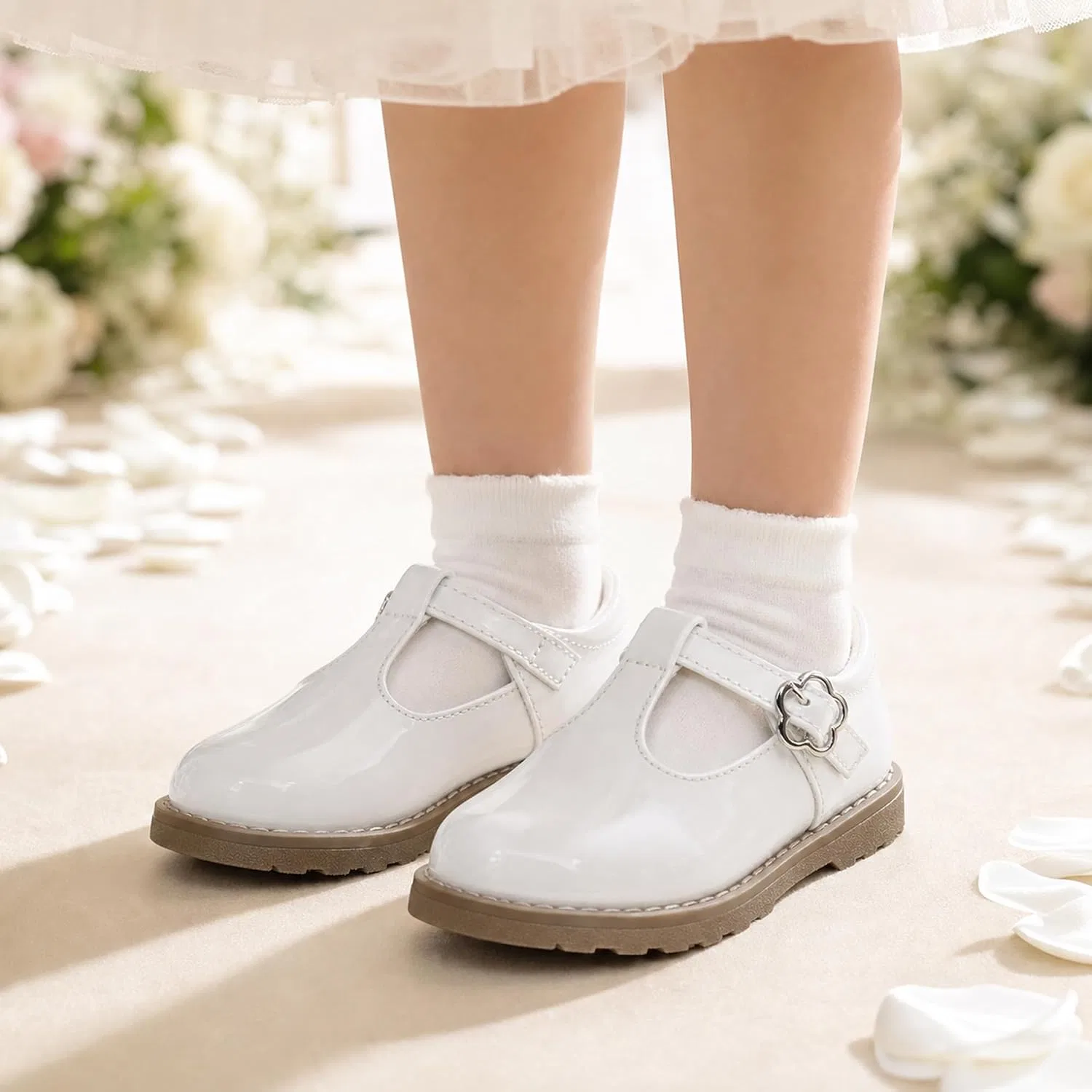 Детские туфли Мэри Джейн для девочек с регулируемой липучкой shoeslocker, White — фото 3