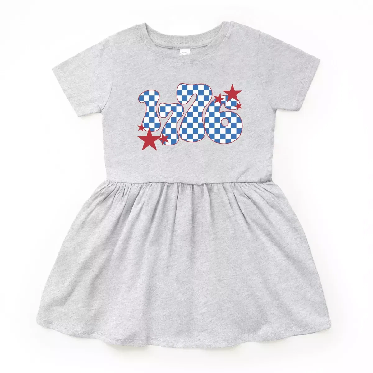 Детское платье для девочек с принтом Patriotic 1776 Checkered The Juniper Shop, Heather Grey — фото 2